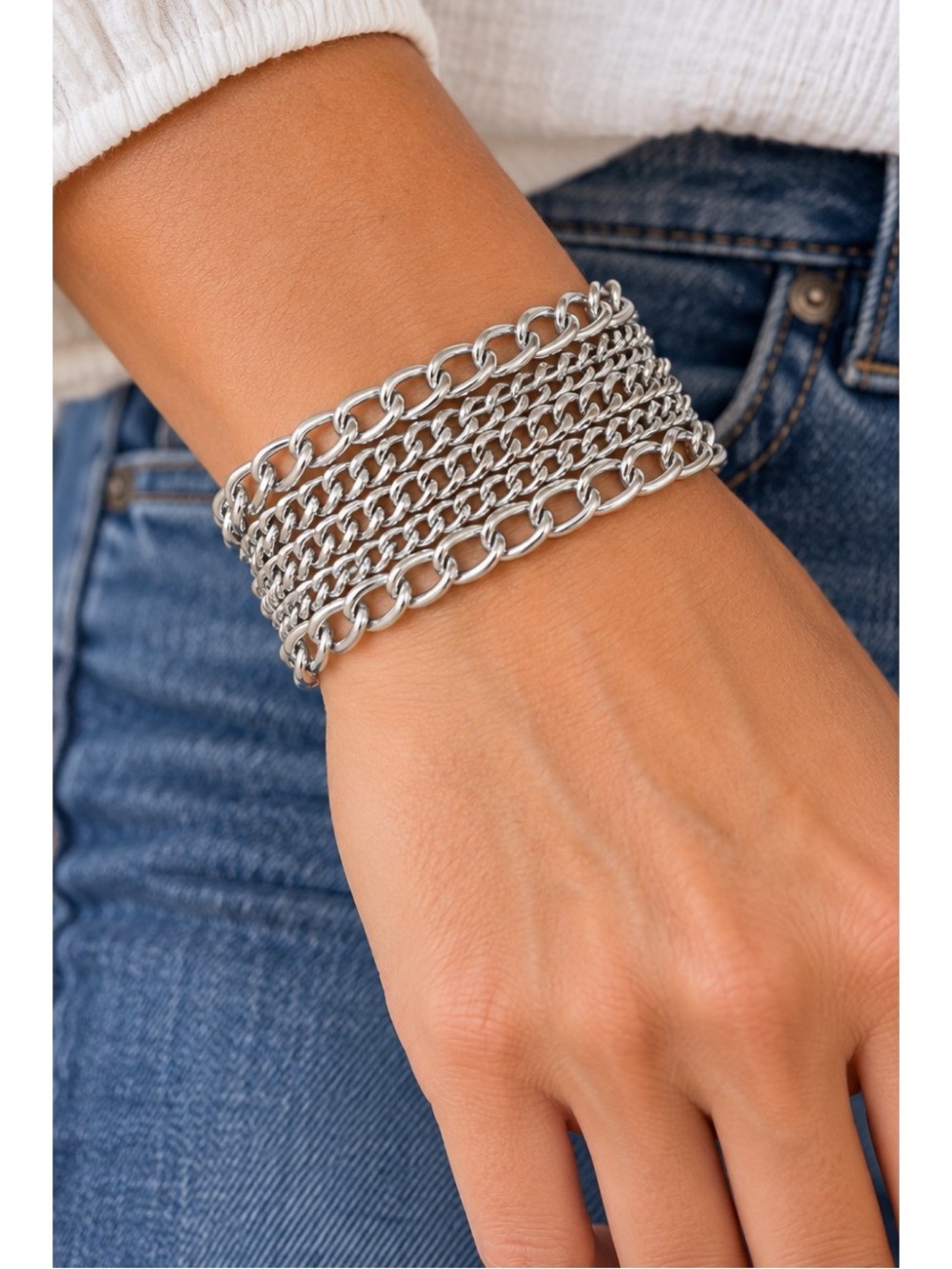 Statement silver-tone layered chain bracelet